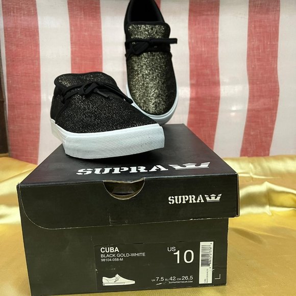 NWB SUPRA CUBA skate shoes slippers sneaker black gold white 98104-058-M - Picture 2 of 7